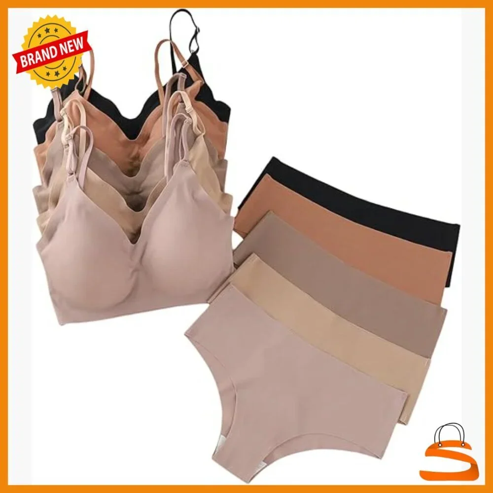 10 Piece Seamless Wireless Bra and Panty Set, DD Cup, Adjustable Straps